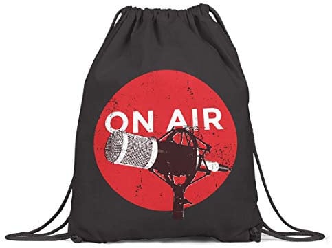 BLAK TEE Vintage Retro Style Radio Organic Cotton Drawstring Gym Bag Black