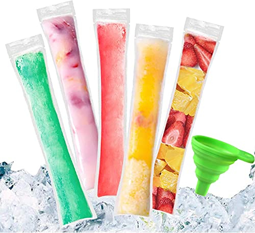 XSEXO 100 PCS Pop Bags Pop Mould Bags Popsicle Pouches Popsicle Mould Bags BPA Free Ice Pop Pouch with Funnel for Yogurt, Ice Candy, Ice Cream Party Favors