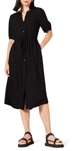 Amazon Essentials Women's Fit and Flare Half-Sleeve Waisted Midi A-Line Dress with Pockets, Black, XXL
