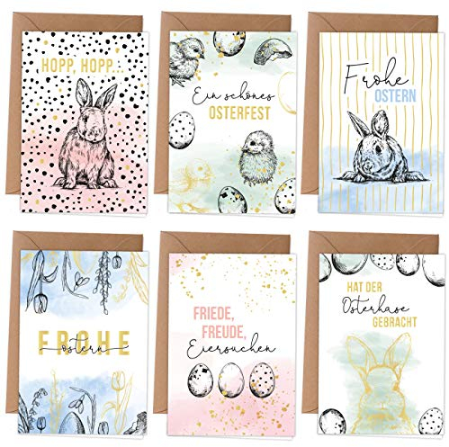 Papierdrachen Osterkarten | 6 frühlingshafte Grußkarten als Klappkarte inklusive Umschlag zur Osterzeit - Grüße an die Familie - Stilvolles Design zu Ostern - Motiv Pastell - Set 3