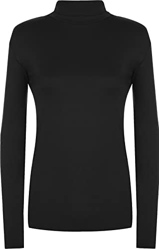 WearAll New Ladies Turtle Neck Long Sleeved Stretch Plain Polo Top Black 16-18