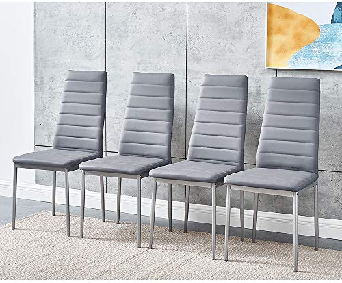 Panana Modern Gorgeous 4 Faux Leather Chairs Set Dining Kitchen Room Chair (Grey 4 Chairs Only)