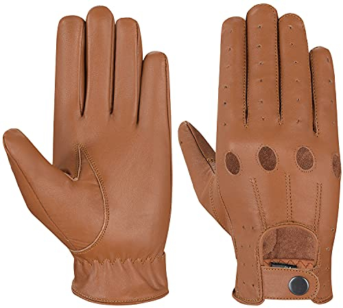 Hand Fellow Men's Leather chauffeur Vintage Retro Style Without Lining Driving Gloves (Tan, L)