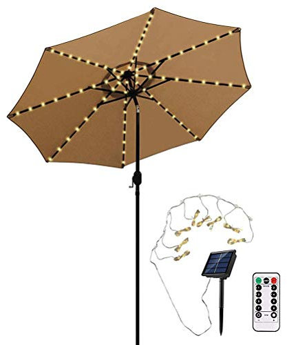 Luces LED sombrilla Parasol inalámbrico,luces sombrilla patio, iluminación solar sombrilla control remoto 104 LED 8 modos Luces hadas Luz sombrilla patio Luz decorativa exteriores e interiores