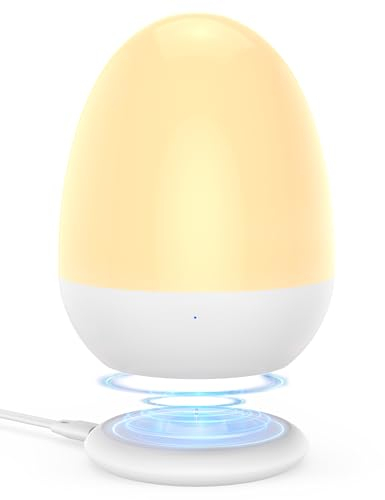JolyWell Nachtlicht Kinder, Stilllicht Baby mit Stabilem Ladepad, Touch-Steuerung und Timer-Einstellung, ABS + PC, Baby-Eierlampe zum Stillen mit Kabelgebundenes Laden und Kabelloses Laden
