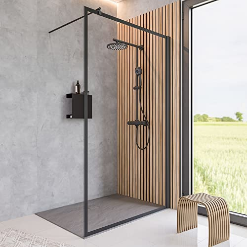 Schulte Duschwand Alexa Style 2.0 Duschwand Walk In, Black Style, 120 x 200 cm, 6 mm Sicherheitsglas mit Dekor „Frame“ fixil beschichtet, schwarz