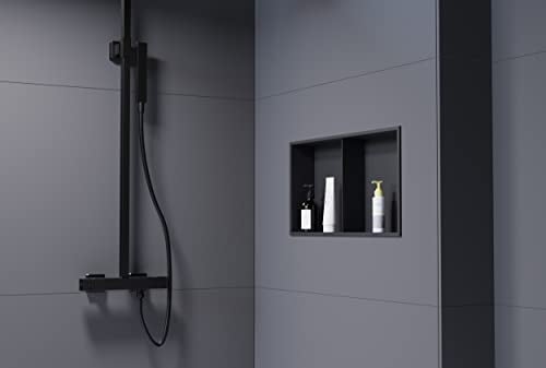 BERNSTEIN Wandnische aus Edelstahl NT306010X mit Ablagefach - 30 x 60 x 10 cm Einbauregal, Flexibler Einbau- Ideale Duschablage - Farbe:Schwarz…