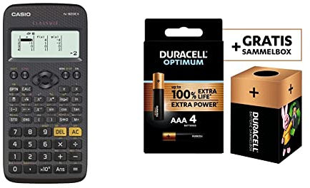 Casio SCHULRECHNER FX-82DE X CLASSWIZ, BATTERIEBETRIEB,Black + Duracell NEW Optimum AAA Alkaline Batteries [Pack of 4], 1.5 V LR03 MX2400