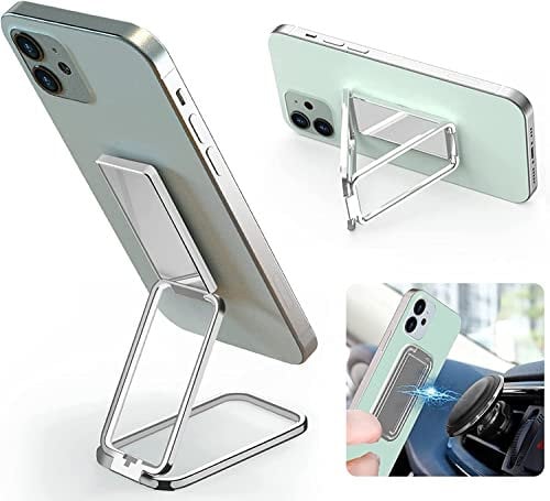 QZCQLLM Phone Ring Holder Finger Kickstand 360°Rotation Ultra-Thin Cell Phone Back Grip Foldable Cellphone Stand Universal Magnetic Car Mount (Silver)