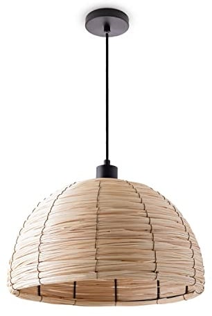Paco Home Pendelleuchte Esstischlampe Esszimmer Pendellampe Korb Optik 1,5m Textilkabel E27 Rustikal Boho Hängelampe, Farbe:Natur (Ø36 cm), Leuchtenart/Farbe:Pendelleuchte - Schwarz