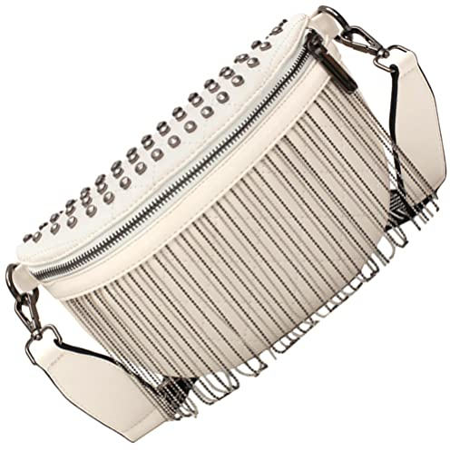 GALPADA Brusttasche Mit Quaste Handytasche Handy-crossbody-geldbörse Für Frauen Glitzer-geldbörse Damen Kleine Umhängetasche Nieten Gürteltasche Tragbar Nietbeutel Weiß Partnersuche Pu