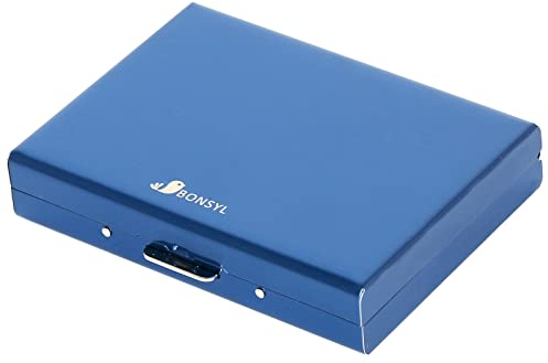 BONSYL® Kreditkartenetui mit 10 PVC-Fächern, minimalistischer, schlanker Metall-RFID-blockierender kontaktloser Kartenschutz für Männer und Frauen. (10 Slots-Blau)