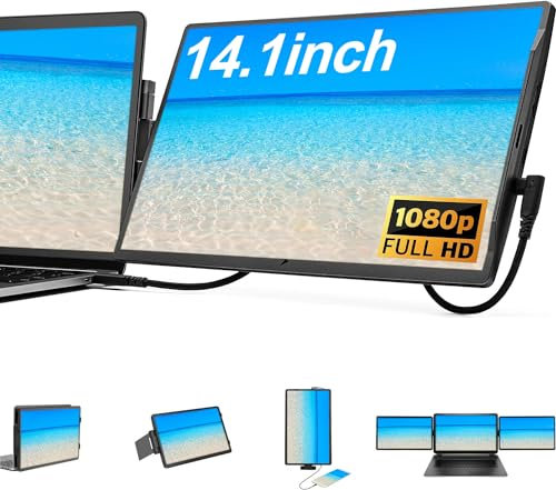 Kasituny Écran Portable, 1920 x 1080fhd IPS détachable Double écran pour Ordinateur Portable, alimenté par USB et Type C, Plug and Play Extension(14.1 inch)