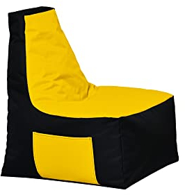 MB MILLINDABAG – Optimal Sitzsack mit Lehne - für Kinder und Erwachsene – Sessel – Kissen – Indoor & Outdoor – Gaminggeignet & bereits gefüllt - Sitzkissen Bodenkissen (Schwarz - Gelb)