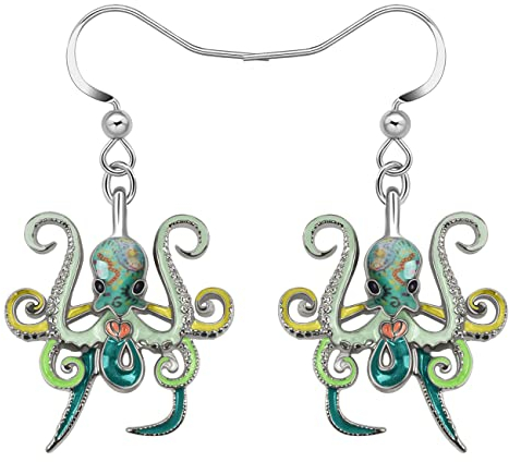 NEWEI Cute Emaille Wal Oktopus Qualle Hai Ohrringe Seepferdchen Strand Schmuck für Damen Frauen Mädchen Meerestiere Geschenke (Grüner Oktopus)