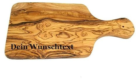 Personalisiertes Servierbrett aus Olivenholz mit Gravur Ihres Wunschtextes oder Namen, Schneidebrett, Käsebrett, 2 verschiedene Größen (ca. 30 x 15 cm)