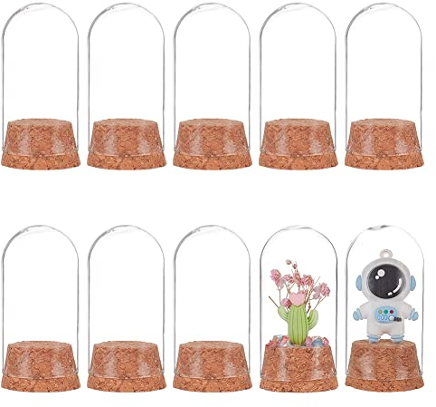 BENECREAT 10 pièces Bocaux en Verre avec Bouchons en Liège, Cloche en Dôme en Bois et Bouteilles Transparentes pour Décorations de Fête, Stockage de Bonbons, 37x78mm