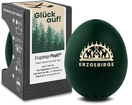 Erzgebirge PiepEi - Singing Egg Timer for Cooking Along - Egg Boiler for 3 Hardness Levels - Good Mood Gift with Candle Arch - Funny Cooking Egg - Music Eggtimer - Brainstream