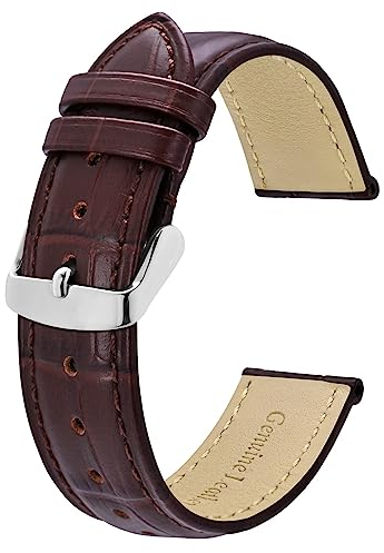 BISONSTRAP Uhrenarmband 20mm, Armband aus Alligator Geprägtem Leder, Kaffee Braun mit Silberne Schnalle