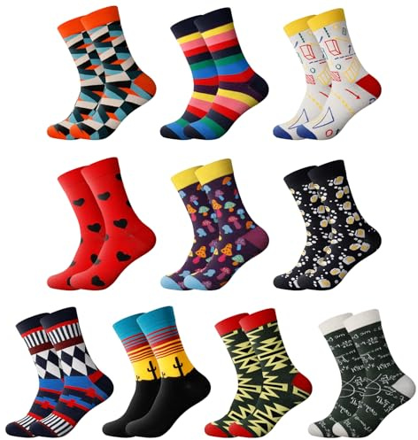 Firtink 10 Paare Bunte Socken Herren Baumwolle Lustige Herrensocken | Lang Anzugsocken Bunt Crew Socken Witzige Funny Motiv Socks für Männer Herren, 39-44