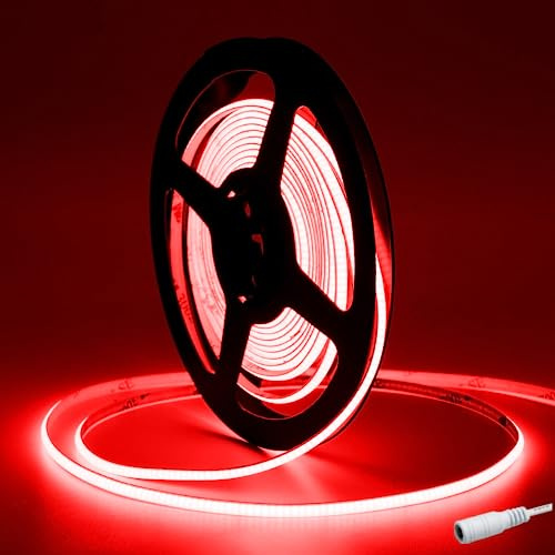 Tayire COB LED Strip Rot 4mm Breite, DC12V LED Streifen 5m 480LEDs/M, Flexibel LED Band Hohe Helligkeit LED Lichtband für Auto FPV Raum dekoration（Netzteil Nicht Enthalten）