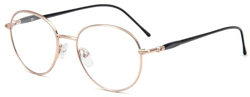MMOWW Anti Blaulicht Lesebrille Damen Herren Runde Metall Federscharniere Lesehilfen Anti Müdigkeit Brille (Golden, +2.0)