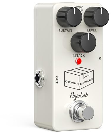 Pogolab Pedal compresor, compresor de pedal de guitarra, mini pedal compresor para bajo de guitarra eléctrica, True Bypass DC 9V