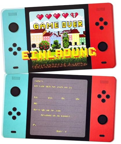 12x Einladungskarten Kindergeburtstag Jungs, Deutsche Videospiel Konsolenmotiv Einladungskarten, Einladungskarten Geburtstag Junge, Einladungskarten für Kindergeburtstag und Party