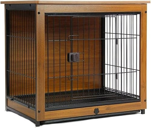 QIANMEI Dog Houses, Heavy-Duty Metal Wire Dog Cage, Sturdy Locks Design, Durable Pet Indoor Dog Villa For Small And Medium-sized Dog ,with Removable Plastic Tray (Color : Brown, Size : L)
