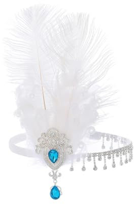 IYOU Serre-têtes Plumes pour Femme Bandeau Cristal Blanc Bandeaux Strass 1920s Great Gatsby Accessoires de cheveux pour Costume Fête Mariage Festival Prom Tea Party
