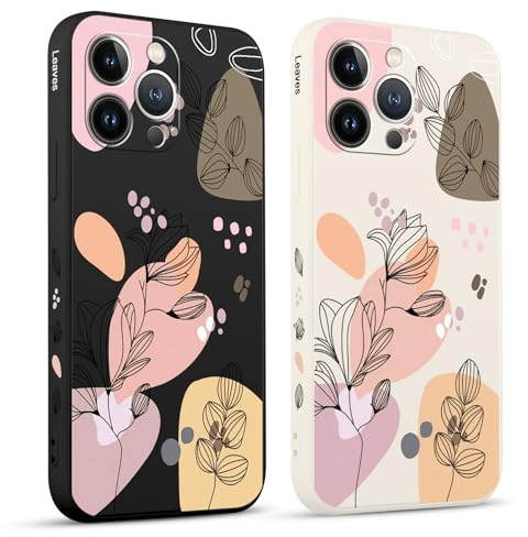 Pnakqil 2 stück Handyhülle für Apple iPhone 13 Pro 6.1,Hülle Blätter Zeichnung Bemaltes Muster süß Aesthetic Silikon Schutzhülle Tasche Schön Mädchen Kameraschutz Stoßfeste Case