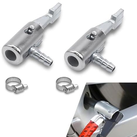 Crynod 2 PCS 1/4 Car Air Compressor Chuck with Hose Clamps, Waterproof Portable Metal Vehicle Tire Chuck Nozzle Accessories, Universal Automotive Barb Connector for Truck SUV Car (Silver)