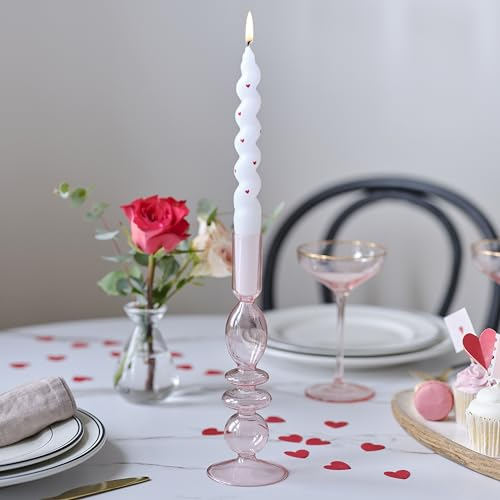 Ginger Ray- Bougeoir à Bulles en Verre teinté Rose, décoration de Table, PLO-108, Pink, 22 cm