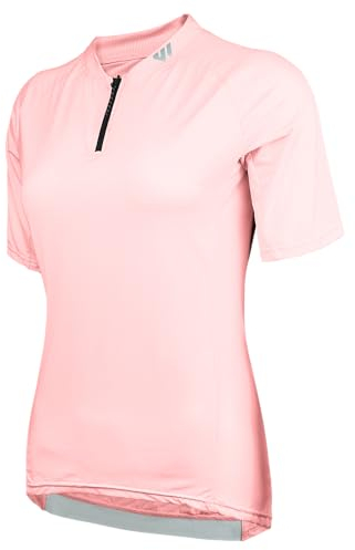 Wulibike Radtrikot Damen Halbe ReißVerschluss Fahrradtrikot Atmungsaktiv Rennrad Trikot Kurze äRmel Frauen Fahrrad Shirt 4 Tasche Radfahren Tops Upf50+ Rosa L