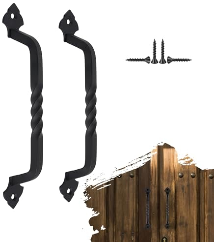 AddGrace 2 Pack Metall Scheunentür Griffe Schwarz Vintage Tor Griff mit Schrauben Rustikale Tür ziehen Griff für Gartentor Schuppen Tür Garage Tür Holz Zäune Schrank Schublade