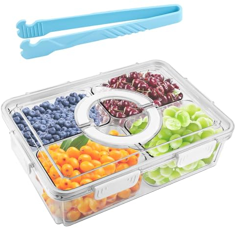Boîte Conservation Alimentaire Fraîcheur avec Couvercle et Clip, Boîte Rangement Frigo à 4 Compartiments, Récipient en Verre Hermétique Portative, pour Légumes Fruits Snacks Entrées Épices Fromages
