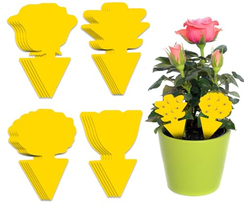 Gelbsticker Zimmerpflanzen Set, 20 Stück Gelbsticker Trauermücken, Gelbtafeln Fliegenfänger Sticker, Gelbtafeln Klebrige Insektenfallen für Gärten, Balkone, Gemüsefelder, Topfpflanzen