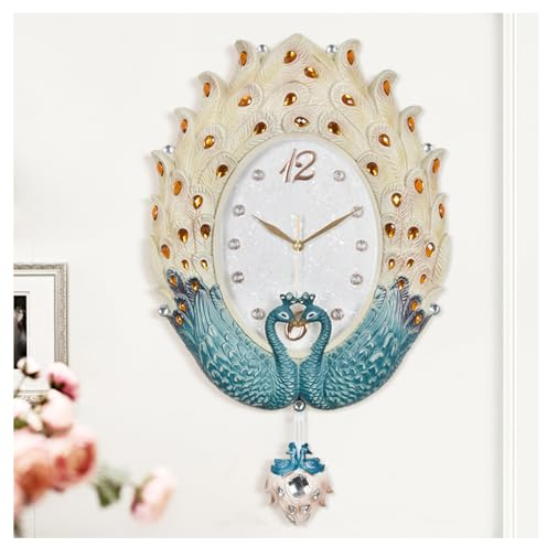 YUN Clock 3D Pfau Wanduhr Modische geräuschlose Pfauen Uhren Heimuhr Europäischen Haushalt Uhr Nicht tickend Pfauenform Hängeuhr für Wohnzimmerdekoration