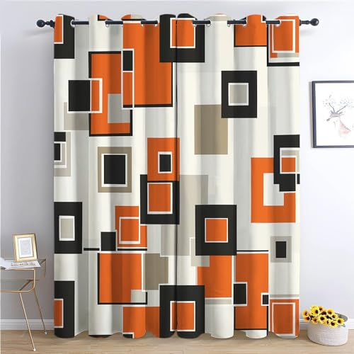 Bunt Verdunkelungsvorhänge mit Muster, Geometrische Retro-Farbblöcke Schall- und Wärmereduzierend Vorhänge, 234x230 cmThermo-Gardinen mit Ösen für Schlafzimmer