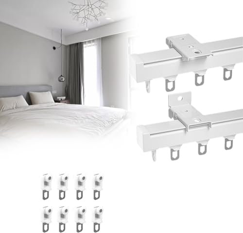 ROFBIHG Metall-Vorhangschiene, einläufige Deckenvorhangschiene, Heavy-Duty Vorhang Schienen, Vorhangstangen/gerade Schiene zur Wand- oder Deckenmontage, Raumteiler-Gardinenschiene Zubehör, 2 Stile