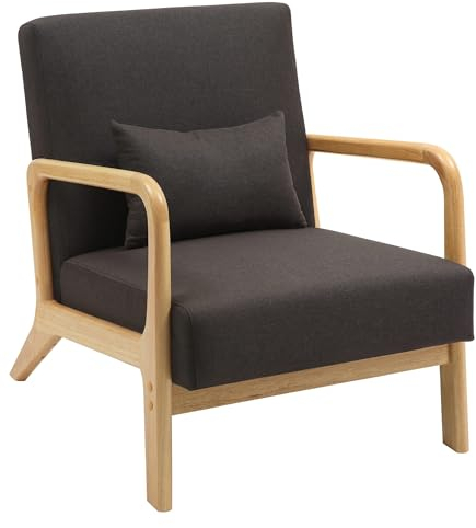 CLP Relaxsessel Hibbing I Komfortabler Polstersessel mit Stoffbezug I Gestell aus Kautschukholz I Sessel für Wohnzimmer und Schlafzimmer, Farbe:braun
