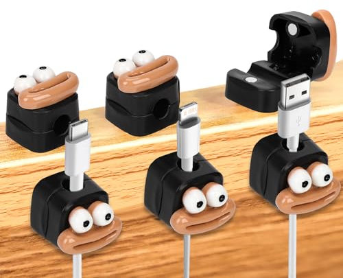 6uds Grapas para Cables Divertidas, Sujetacables Autoadhesivos con 6 Formas Divertidas de Boca Organizador de Cables Sujetacables para Hogar Oficina Coche Ordenador Escritorio (Negro)