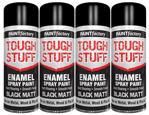 DIOXSTAR Enamel Black Matt Spray Paint, Fast Drying, Suitable for Wood, Plastic, Metal, Interior and Exterior Use, Hard Wearing & Smooth Finish, 400ml (4 PCS)