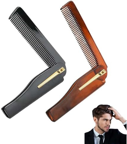 LAKJUOZ 2 Stück Bartkamm Combs Men Folding Comb For Men Foldable Hair And Beard Comb Portable Mini Folding Comb Anti-Static Pocket Comb For Beard And Hair Care, Ideal For Travel And Everyday Use