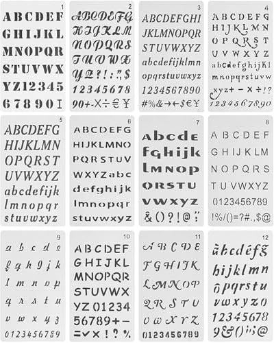 KGDUYC 12 Stück Buchstaben Schablone Letter Templates Stencil für DIY-scrapbook, Malerei, Zeichnen, Bastelzubehör,17.8 * 10.2cm