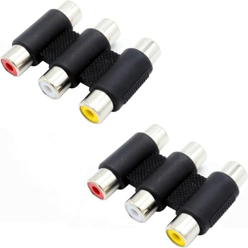 2 Pack RCA Female to Female Coupler,RCA Triple Coupler, RCA Barrel Connectors, RCA 3 Female to 3 Female Jack Connector Stereo Audio Video Cable Adapter Coupler Panel Mount