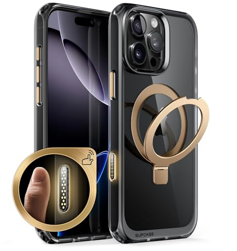 SUPCASE für iPhone 16 Pro Max Hülle 6.9'' mit Ringständer, Kompatibel mit MagSafe Slim Handyhülle Dünn Case Durchsichtig Schutzhülle Backcover [UB Mag Stand] für iPhone 16 Pro Max (Gold)