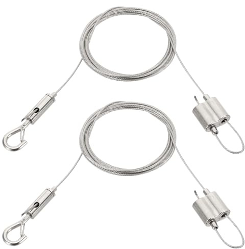 PATIKIL 2Pcs Kit Fil à Accrocher 3 Mètres pour 1,5mm Acier Inoxydable | Réglable Pour Tableaux Fil En Acier Inoxydable 3 mètres /9,8 ft Lourd Matériel De suspendu Avec Crochet Réglable Double