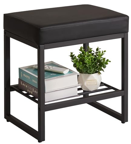 Aibiju Hocker Stuhl für Schminktisch, Kunstleder, Kleiner Make-up-Hocker, Bank für Schminktisch, PU-Sitz, Schminkhocker, Fußhocker, Ottomane für Schlafzimmer, Wohnzimmer, Schwarz YD-JD150B