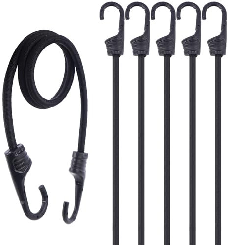 VirtuGro 35.5(90cm) Bungee Cords of Hooks Heavy Duty Pack of 6 Weatherproof & UV-Resistant Black Bungee Straps with Hooks Elastic Bungee Rope for Camps Luggage Bike Garden Furniture Kayak Rack Truck
